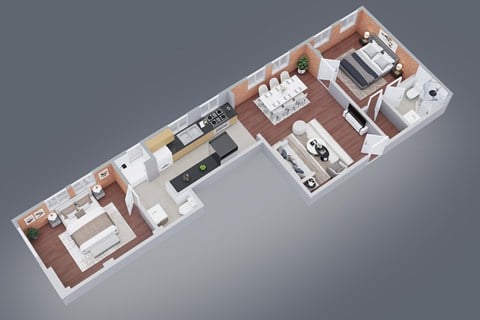 Floor plan for 2 beds, 2 baths, 800 sqft